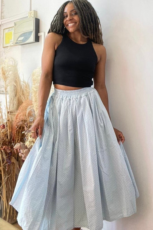 Malene Dot Medi Skirt -Light Blue