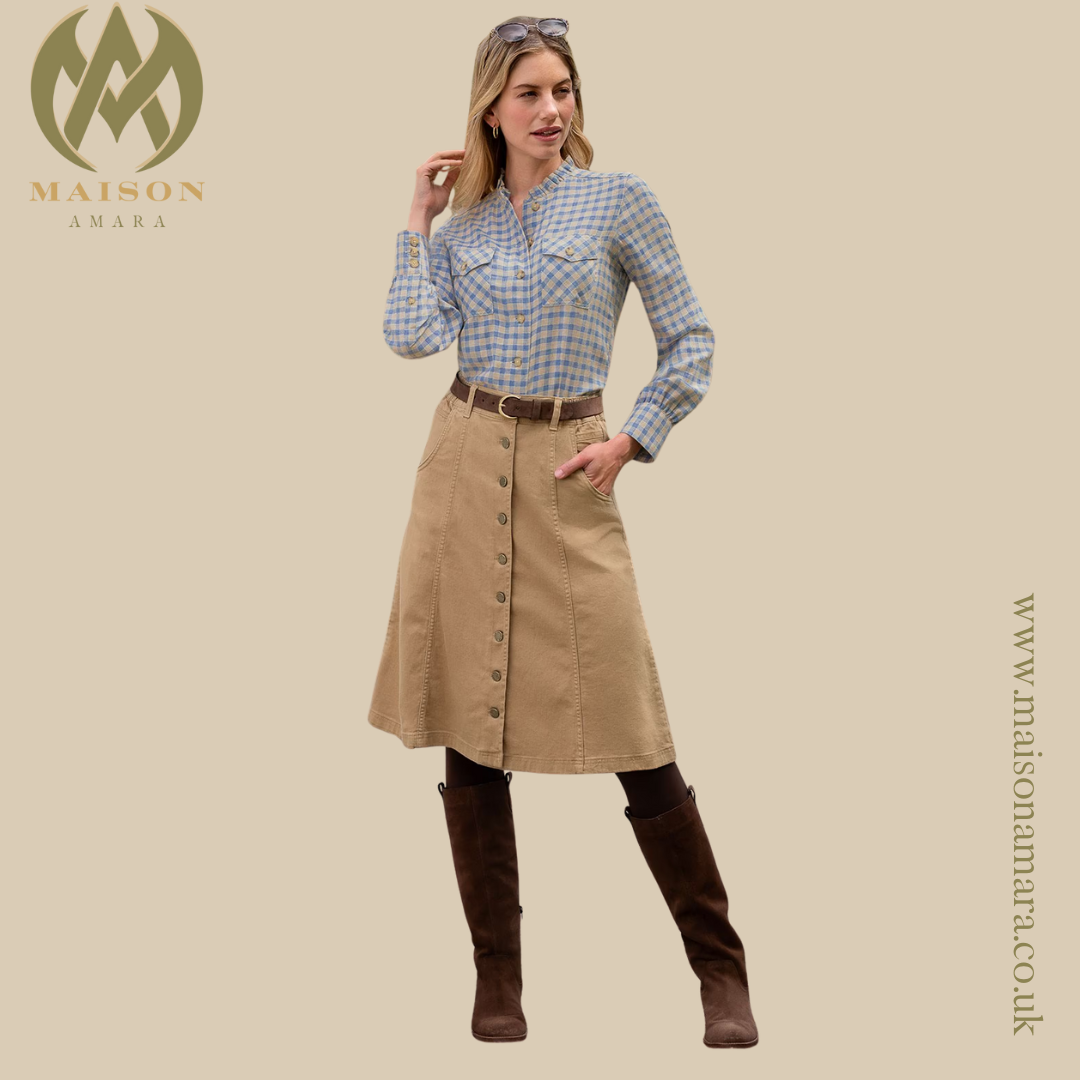 Ladies Button Through Stretch Denim Skirt