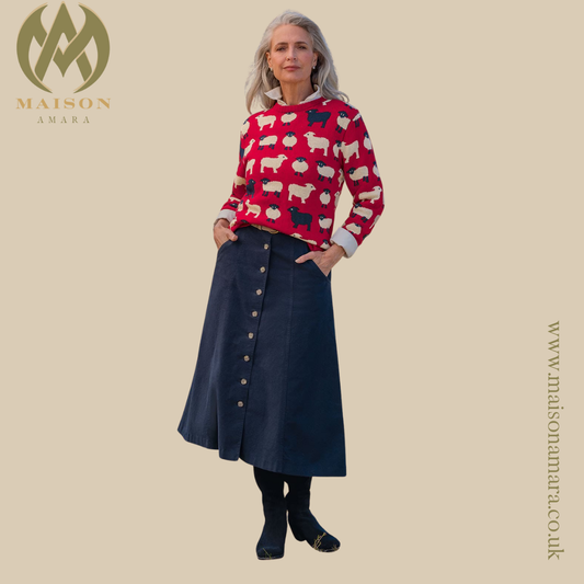 Ladies Stretch Moleskin Long Button Skirt