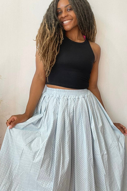 Malene Dot Medi Skirt -Light Blue
