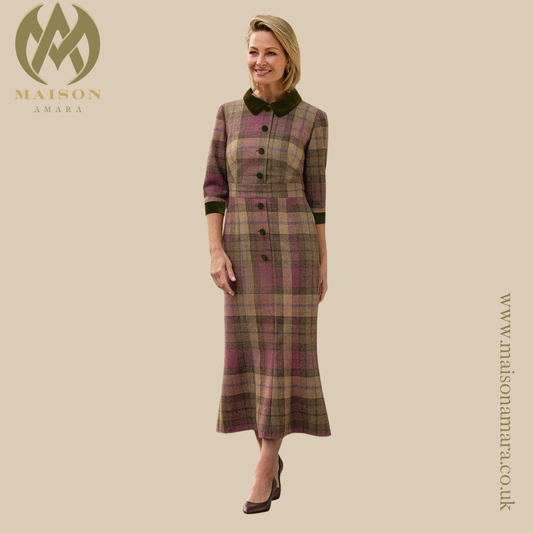 Ladies British Tweed Fluted Dress